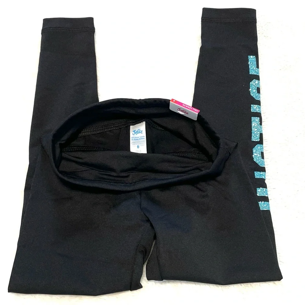 🆕JUSTICE Teal Glitter Graphic Leggings